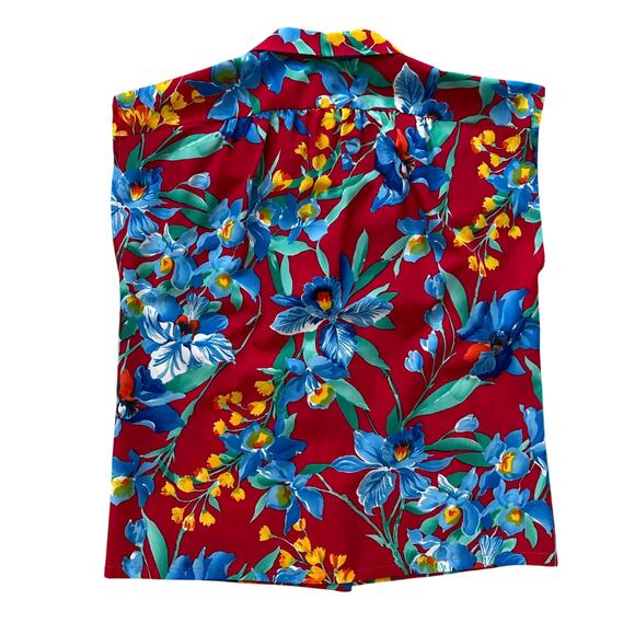 Vintage Haruko Hawaii Floral Hawaiian Button Up Shirt Sleeveless Medium Tropical - Picture 3 of 5